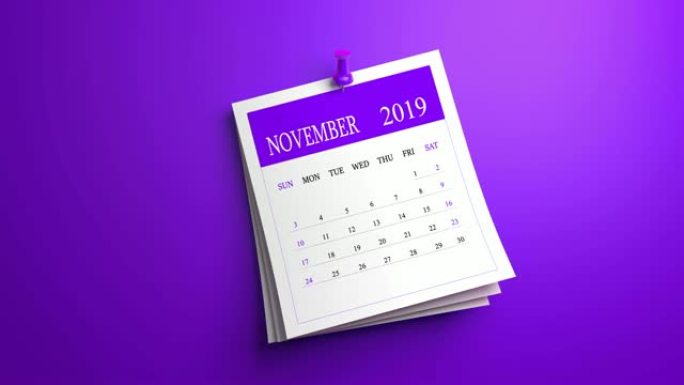 紫色背景上的循环挥舞11月日历2019