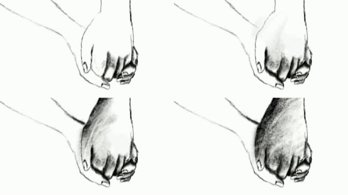 手绘，动画卡通素描，人手和肢体语言，手握在一起，承诺标志
