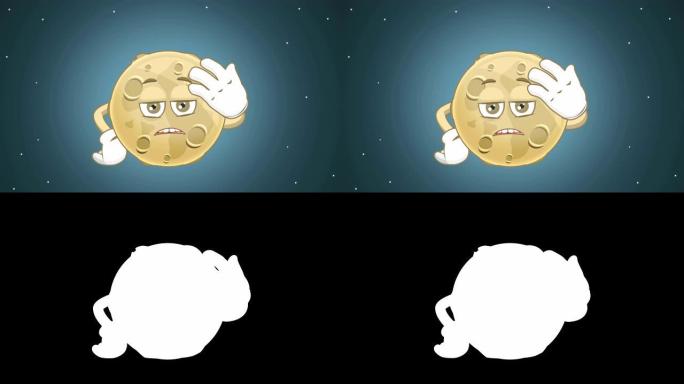 卡通可爱月亮心烦意乱面部表情不开心用阿尔法哑光面部动画说话