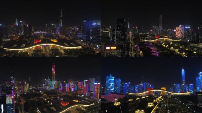 4K深圳市民中心平安大厦航拍地标灯光秀