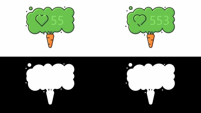 动画概念素食胡萝卜和社交网络类似图标与计数器数字。