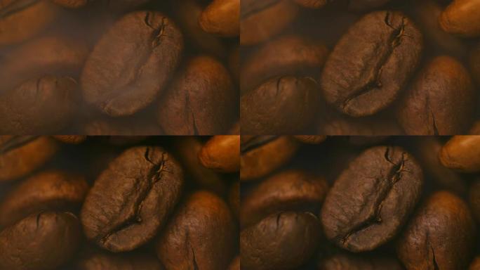 宏观拍摄烤棕色和黑色咖啡颗粒。