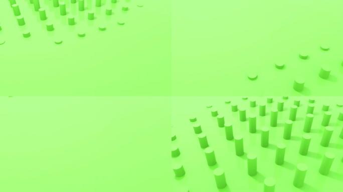 抽象的3d形状为绿色的圆柱体动画。4k无缝循环镜头。