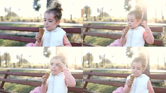可爱的女孩子吃冰淇淋