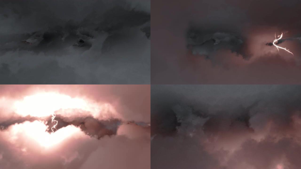 雷击在雷暴云中飞行 (循环动画)