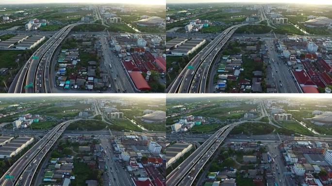 泰国郊区立交桥掉头路鸟瞰图