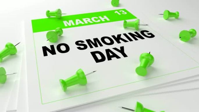 绿色禁烟日日历，白色背景上有绿色别针