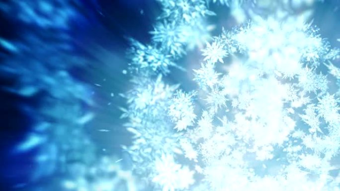 用美丽的雪花闪亮的冬季象征。旋转雪产生的漩涡。冬季模式。舞动雪花的美女。抽象循环动画。
