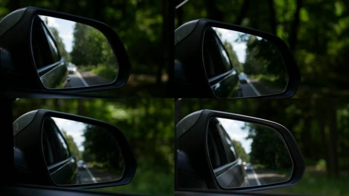 当汽车在乡村道路上行驶时，请查看后视镜。4K