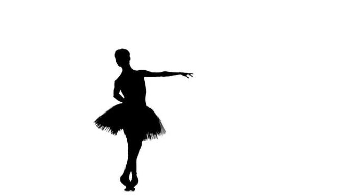 芭蕾舞女演员的肖像在白色的姿势，剪影，慢动作