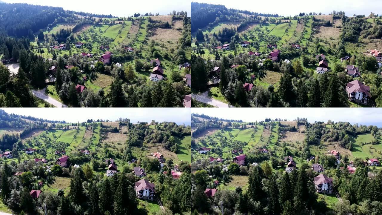 罗马尼亚特兰西瓦尼亚山脉的鸟瞰图。布兰城，德古拉伯爵城堡