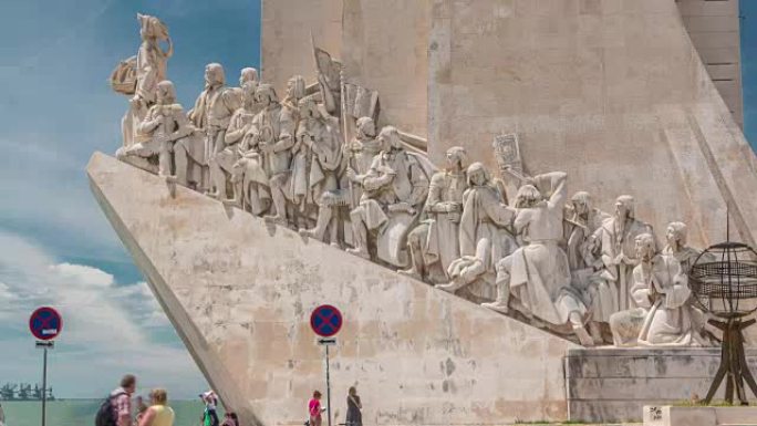 发现纪念碑庆祝参加发现时代的葡萄牙人，葡萄牙里斯本，延时