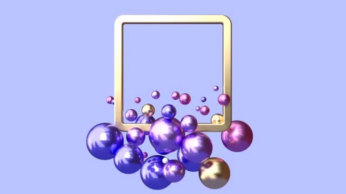浮动/悬浮紫色场景几何金属闪亮形状纹理金色框架3d渲染运动图形
