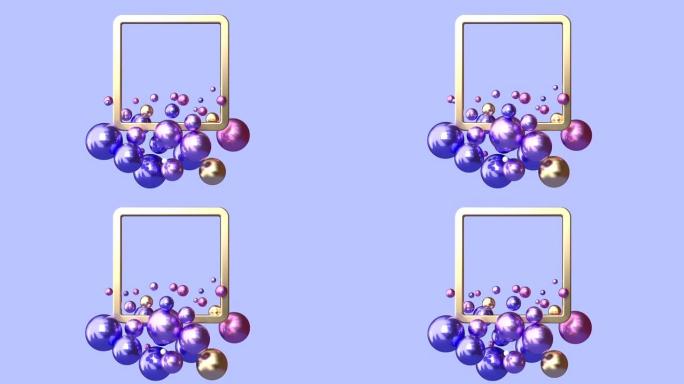 浮动/悬浮紫色场景几何金属闪亮形状纹理金色框架3d渲染运动图形