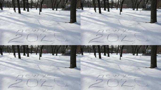 在雪地上题字新年。