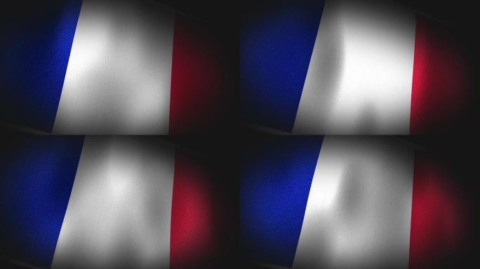 法国国旗特写画布纹理的3D动画