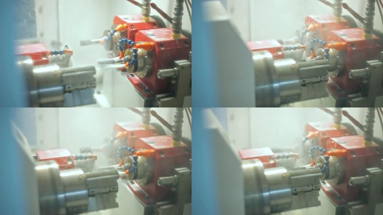 金属加工过程中水冷机的射流。加热部件的冷却