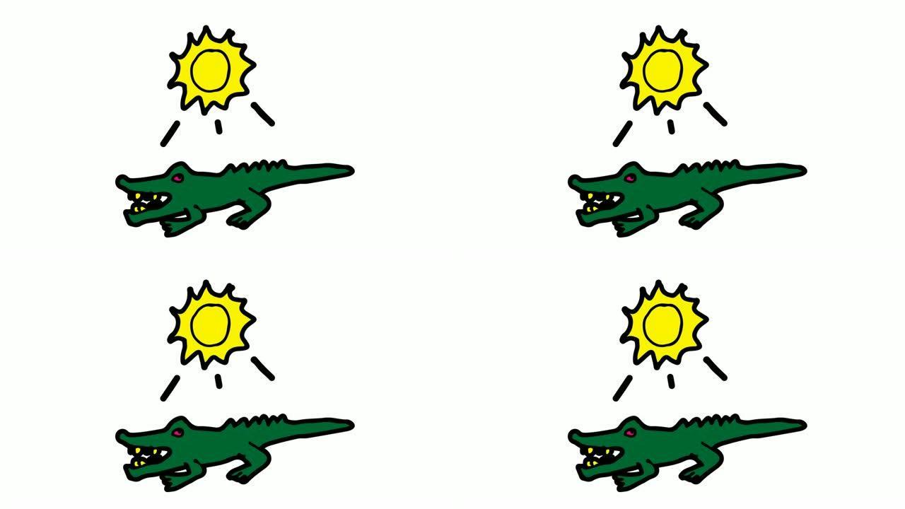 儿童画以鳄鱼为主题的白色背景
