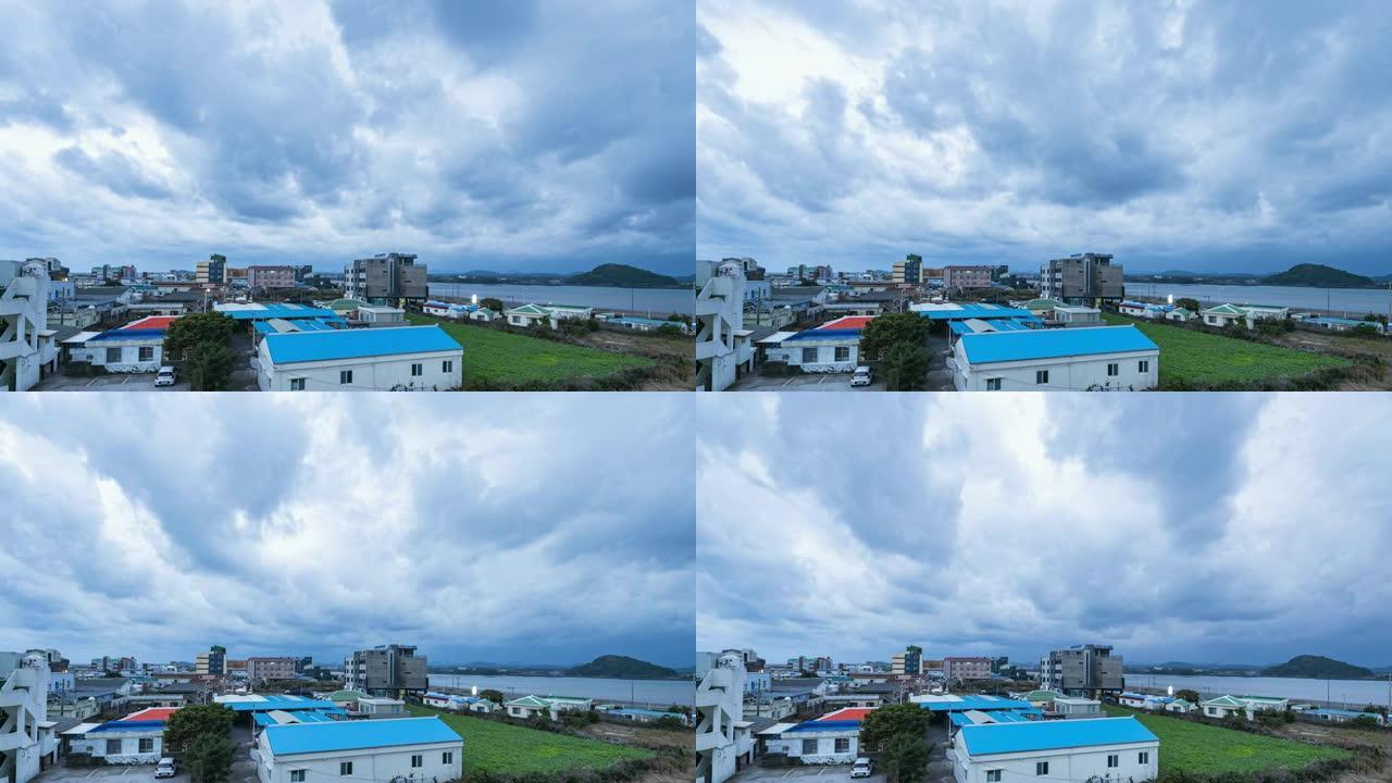 韩国济州岛的暴风云。延时