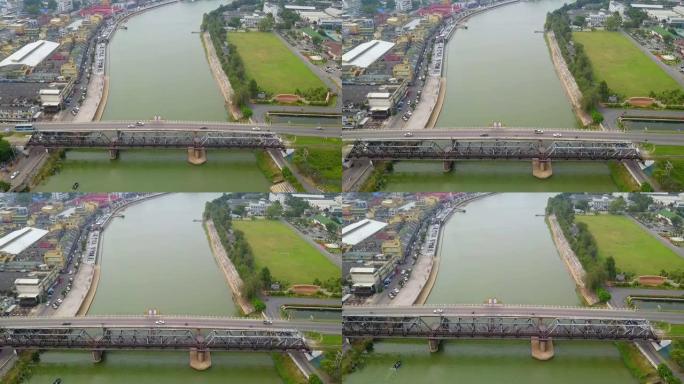 河上长桥的空中拍摄。
