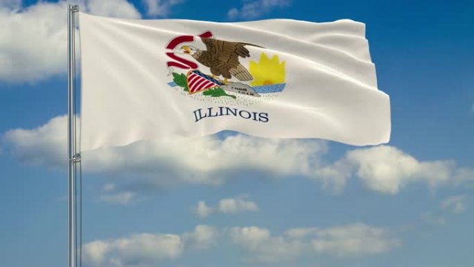 伊利诺斯州的旗帜在多云的天空中迎风飘扬