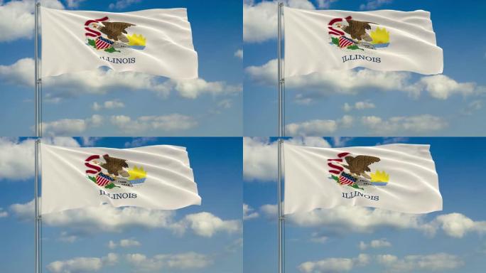 伊利诺斯州的旗帜在多云的天空中迎风飘扬