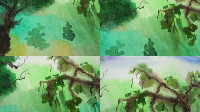 树木水彩画。