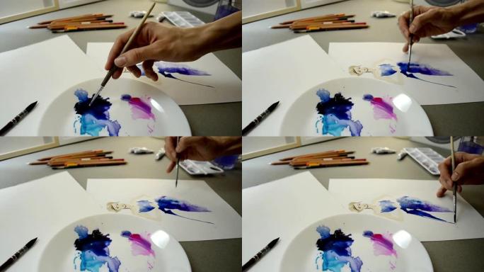 绘画时尚素描蓝色模特的视频过程