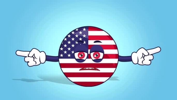 卡通美国图标国旗美国不快乐的双面指针与脸动画