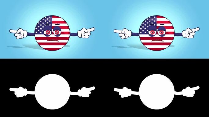 卡通美国图标国旗美国不快乐的双面指针与脸动画