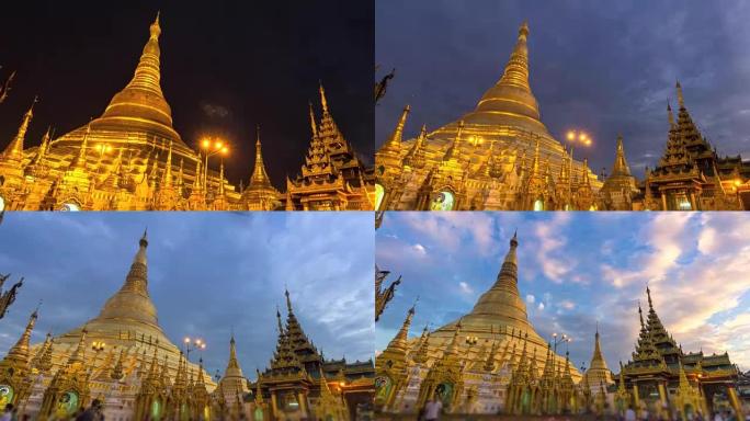 时间流逝缅甸仰光的金色大金塔
