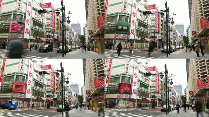 延时: 在日本东京新桥区步行和购物的行人