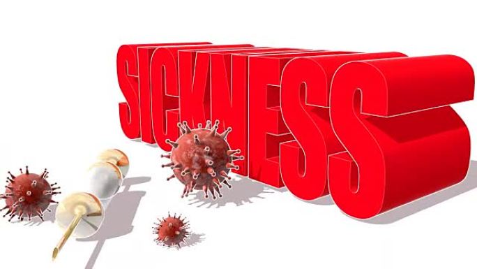 红色疾病词，抽象病毒模型和注射器