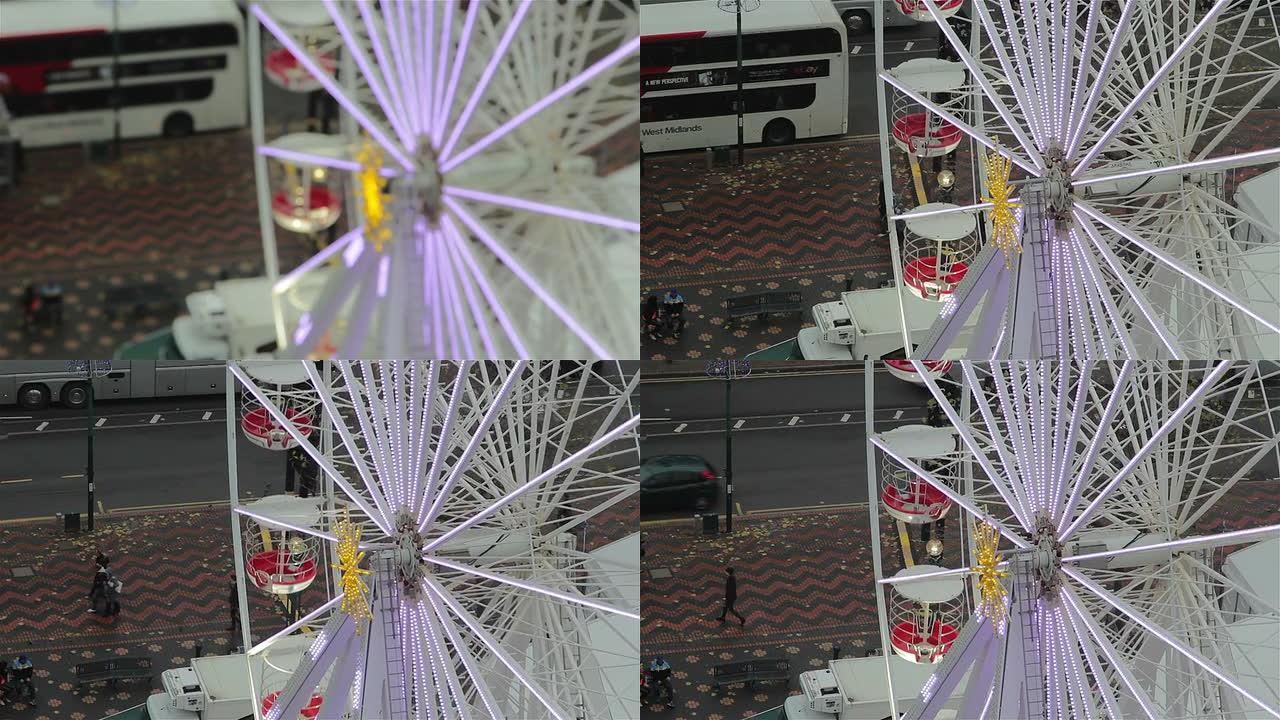 拉焦点空中拍摄摩天轮汽车旋转-圣诞景点灯