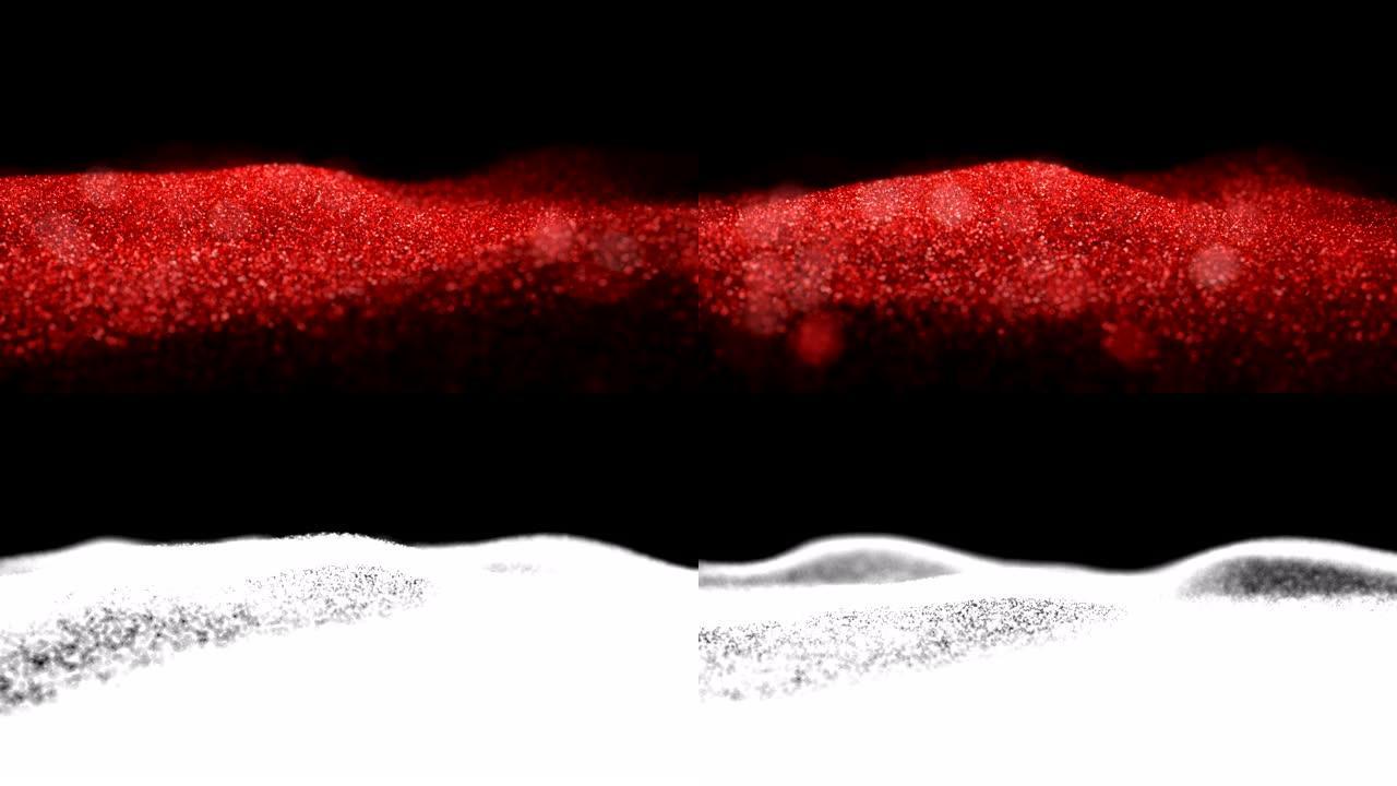 红色闪亮挥舞移动波纹闪光背景抽象无缝VJ循环粒子背景阿尔法哑光