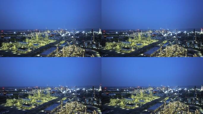 石化炼油厂夜景航拍
