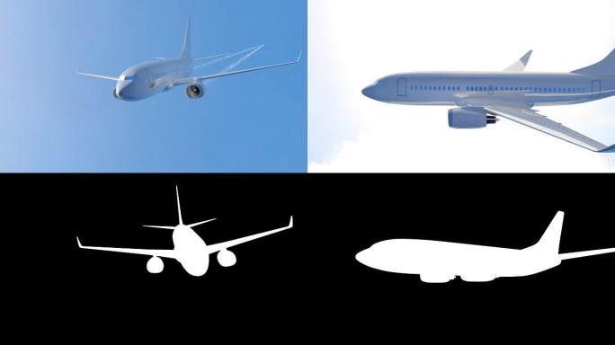 飞机在天空中飞行。3D渲染。阿尔法哑光