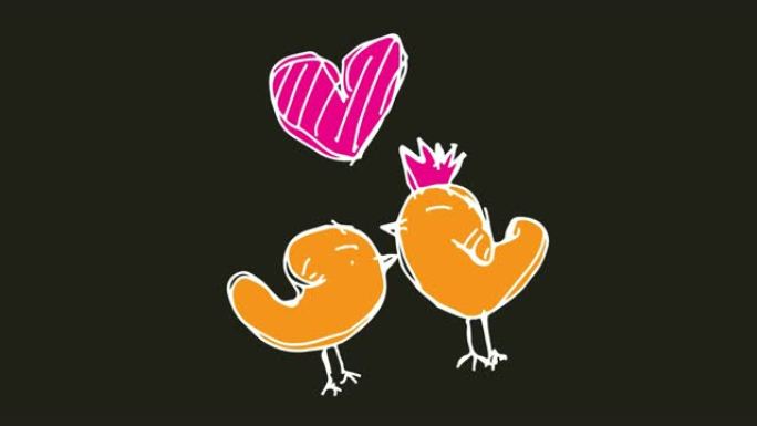 以鸡肉和爱情为主题的儿童画黑色背景