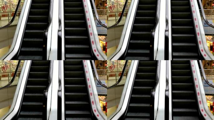购物中心工作自动扶梯特写。