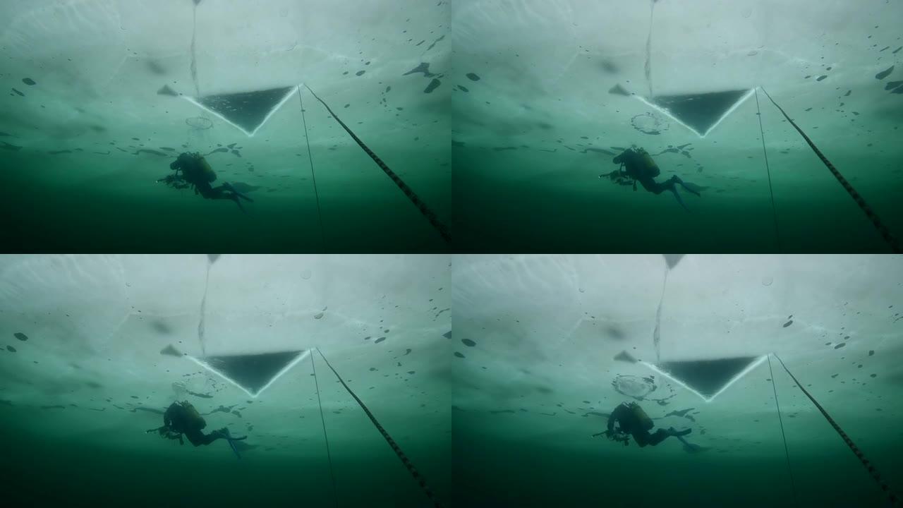Scubadiver接下来用潜水洞游泳，像icedivind一样