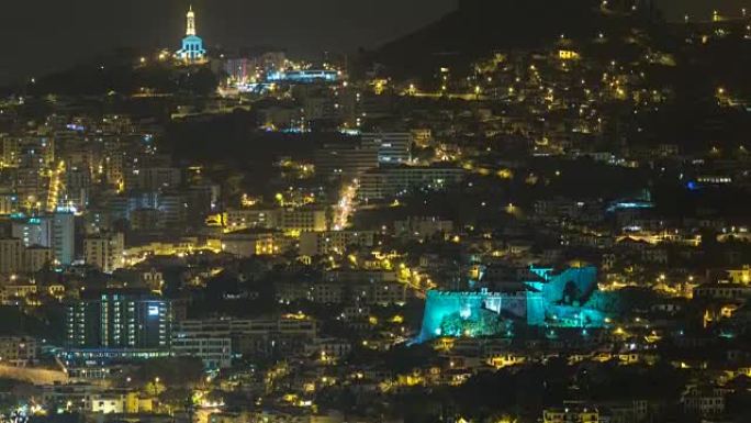 葡萄牙马德拉岛夜间时光倒流的丰沙尔鸟瞰图