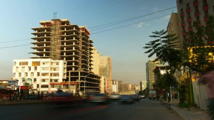 埃塞俄比亚亚的斯亚贝巴一条繁忙街道的延时