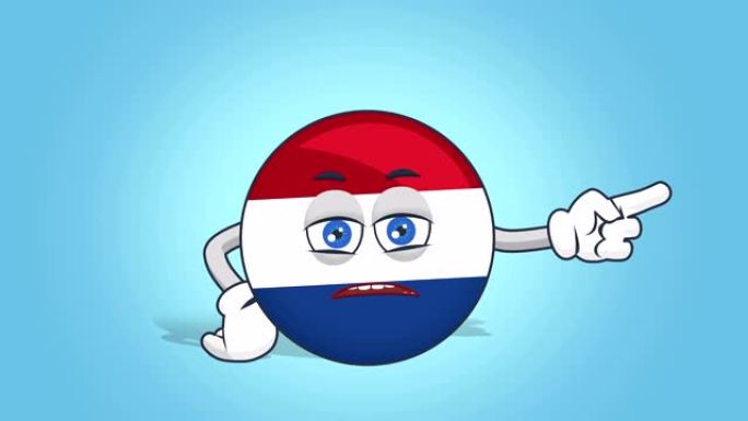 卡通图标旗荷兰荷兰不快乐右指针与阿尔法哑光面部动画