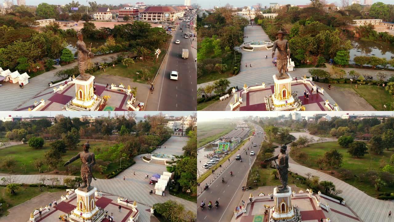 老挝万象。鸟瞰图，顶视图，4K