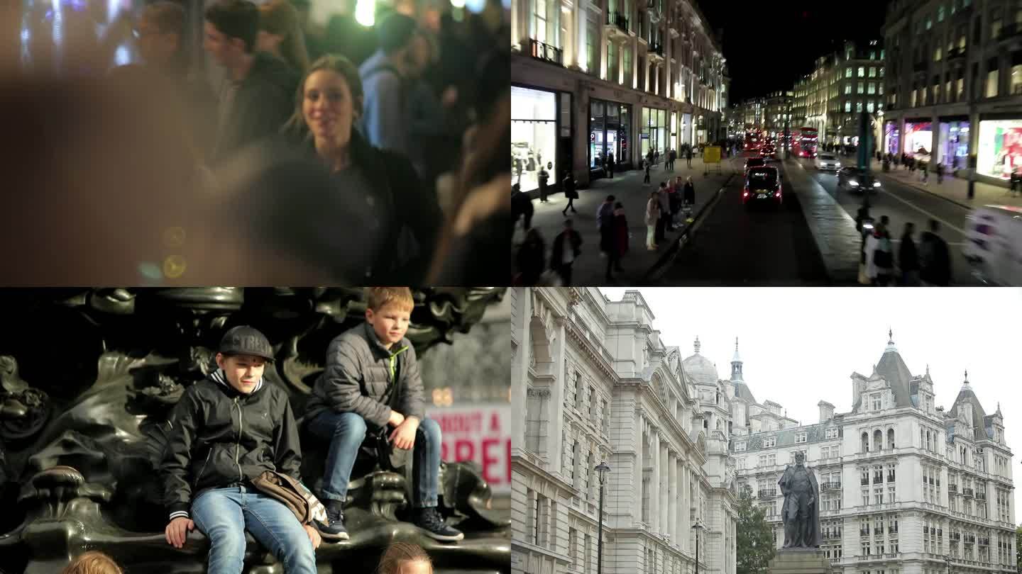 伦敦市中心街景人流车流空镜