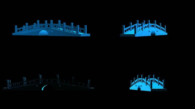 中式桥梁全息蓝色科技通道素材