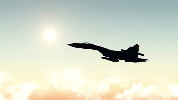 战斗机在云层上空高飞