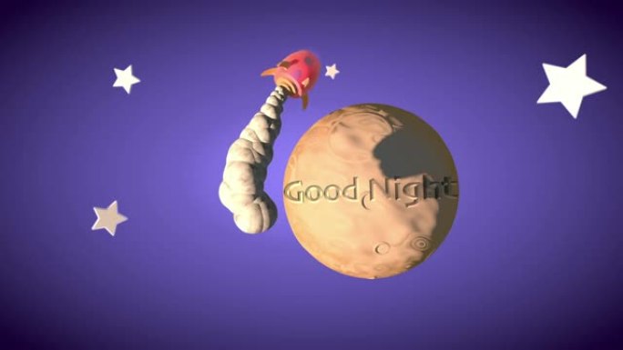 晚安标题循环，3D太空火箭绕月球循环