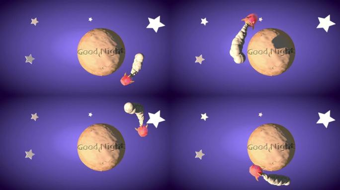 晚安标题循环，3D太空火箭绕月球循环