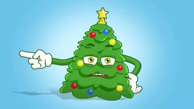 卡通圣诞树左指针坏脸动画阿尔法哑光